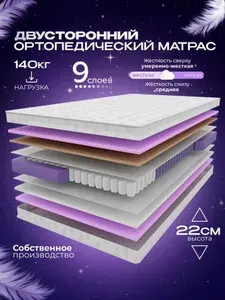 Ортопедический пружинный матрас VITAFLEX Medicine MSk 150х195 см, полуторный, ппу, двусторонний, с кокосом, разной жесткости, в рулоне