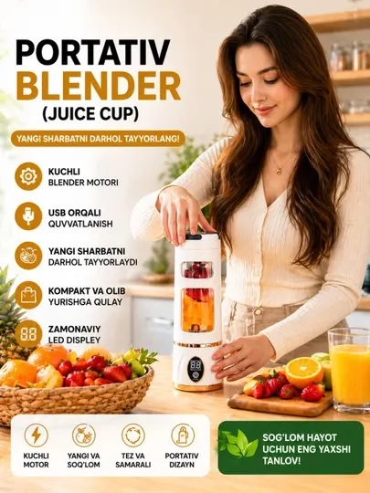 Портативный мини блендер (Juice Cup), USB, LED дисплей, для смузи