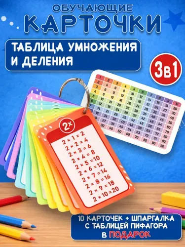 Таблица умножения и деления карточки для детей, шпаргалка таблица Пифагора, тренажер по математике 2-3 класс