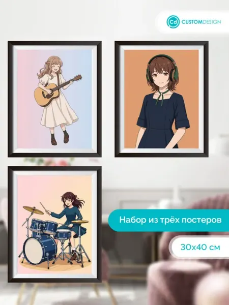 CustomDesign Комплект постеров без рамы Аниме 3 штуки