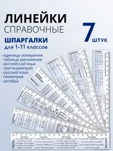 Линейки-шпаргалки 20 см справочные для школы, пластиковые, набор 7 штук