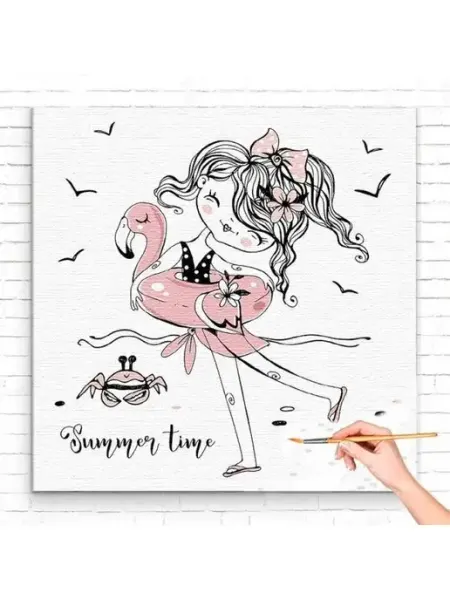 Живопись по номерам Картина по номерам Девочка на море с напитком Cute girl
