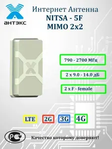Усилитель сигнала сотовой связи Антэкс(Antex) NITSA-5F MIMO 2x2 (2xF-female) Антенна панельная ддя модема/роутера/репитера