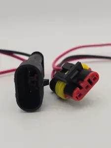 Разъем автомобильный 3 pin (3 контакта) трёхконтактный c проводами, комплект 1 шт., герметичный (влагозащищенный), универсальный (мама + папа) (колодка)