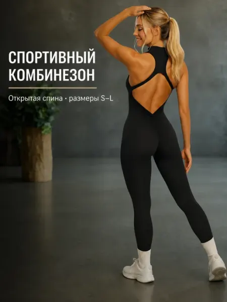 Комбинезон для фитнеса с открытой спиной, длинный