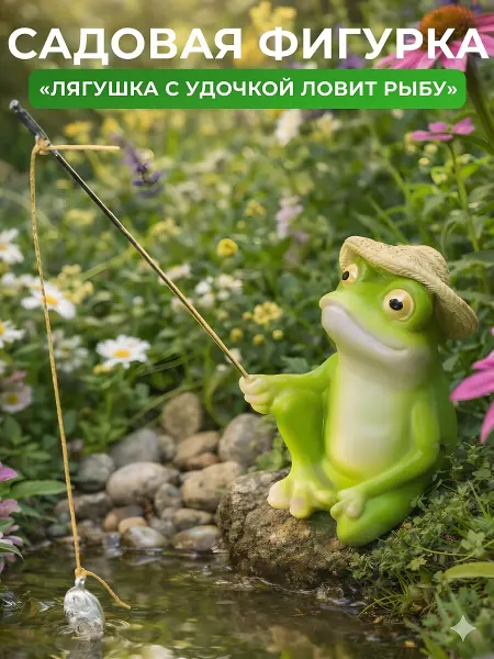 Daily D&Z Садовая фигурка для интерьера лягушка c удочкой