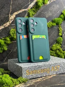 Чехол противоударный с отделением для пластиковых карт на Samsung A57 с защитой камеры,Cardholder case , Зеленый