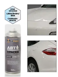 Краска PORSCHE, код LB9A, CARRARA WHITE, автомобильная эмаль FixPaint Spray в аэрозольном баллончике 520 мл