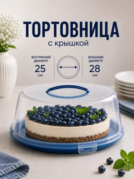 Доляна Тортовница с крышкой и защелками d=28 см пластиковая