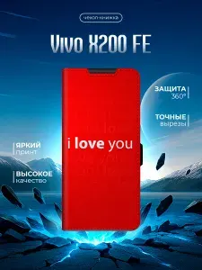 Чехол-книжка для Vivo X200 FE (Виво Х200 ФЕ) с принтом, черный