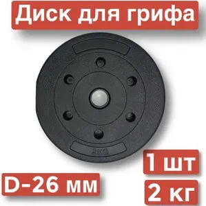 Диск для штанги,гантелей,1 шт х 2 кг,д26,блин для грифа.
