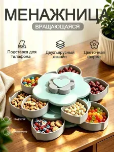 Менажница пластиковая Вращающаяся,Двухъярусная коробка для орехов и снеков, праздничная фруктовница, синий