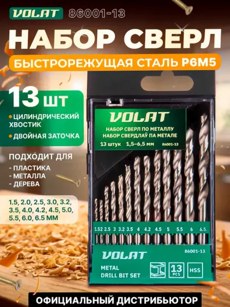 Набор сверл по металлу 13 штук (86001-13) ВОЛАТ