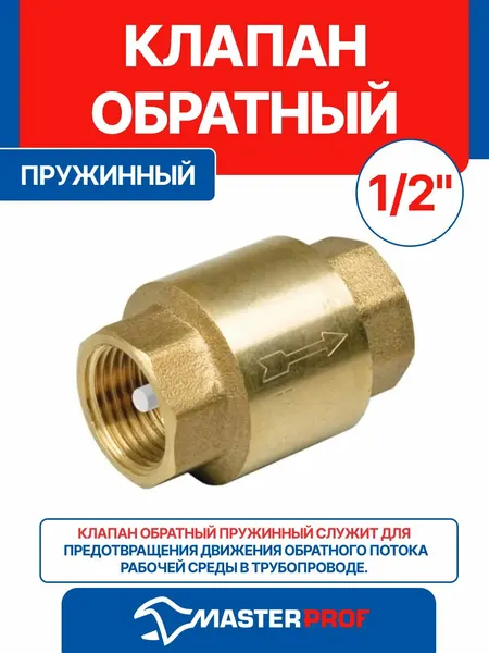 Клапан обратный 1/2" пружинный, латунь/пластик/сталь, MasterProf