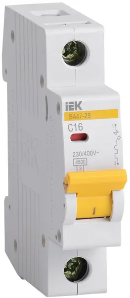 Автоматический выключатель IEK ВА47-29, 1P, 16A, отключающая способность 4.5 кА