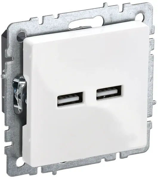 Розетки информационные скрытой установки IEK Розетка BRITE USB A+A 3.1А РЮ10-1-БрБ бел. IEK BR-U21-D31-K01
