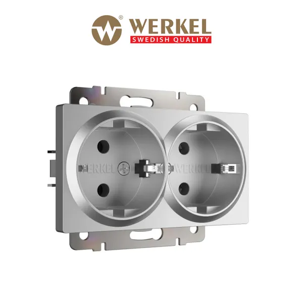 Встраиваемая двойная розетка с заземлением Werkel W1172006, цвет серебряный