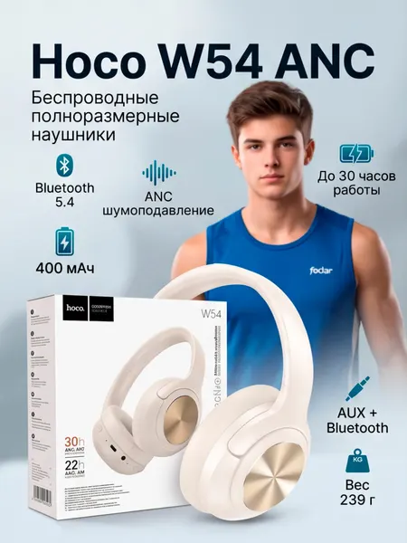 Наушники беспроводные полноразмерные ANC Hoco W54 белый