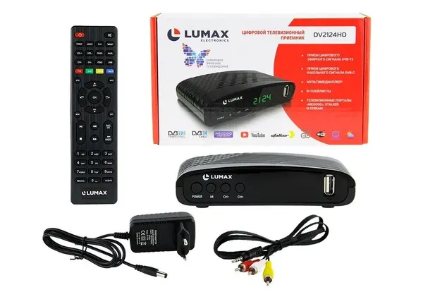 ТВ приставка для телевизора LUMAX DV2124, цифровая, 1080P, поддержка HD, 20 каналов бесплатно