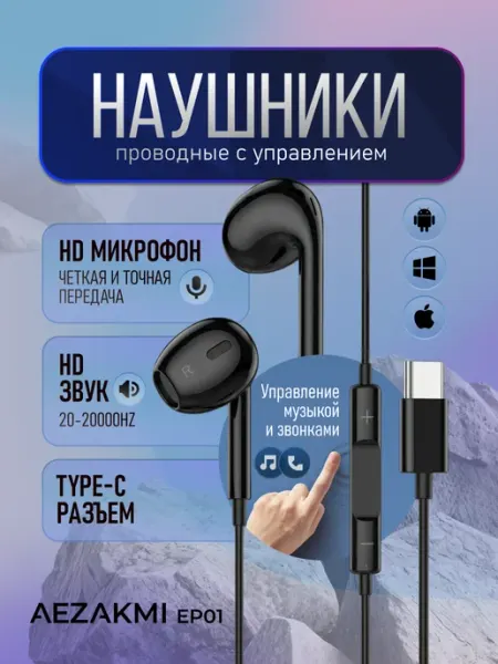 Наушники проводные с микрофоном Type-c GaneShka