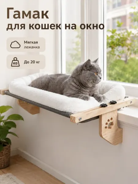 Гамак-лежанка для кошек на окно с подушкой