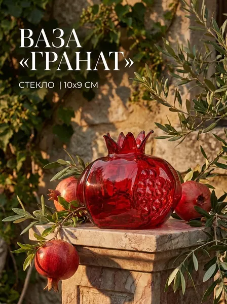 Ваза стеклянная декоративная Гранат , красная, 10х9 см, 1 шт
