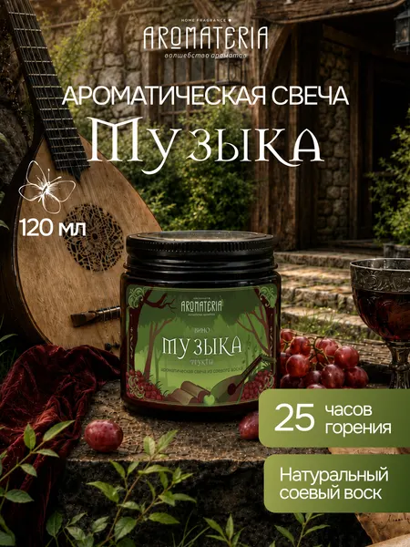 Ароматическая свеча "Музыка" серия Ведьмак, Aromateria, 120 мл. из соевого воска с хлопковым фитилём