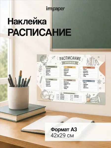 Наклейка расписание на неделю в школу