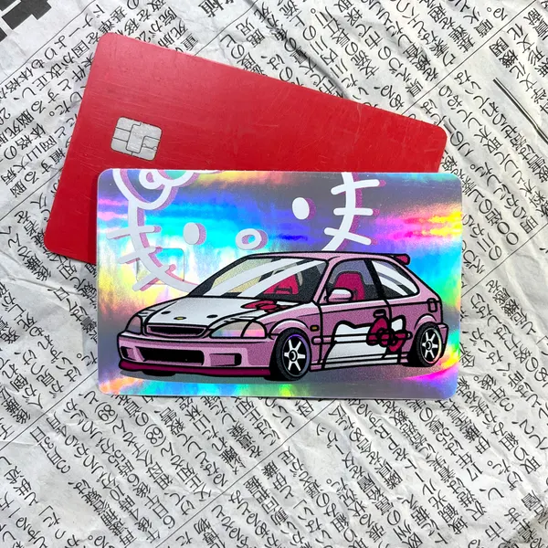 Наклейка на банковскую карту, Honda Civic 6 Hello Kitty, JDM, голографический стикер