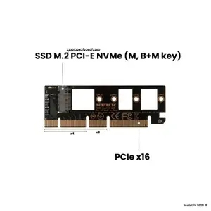 Адаптер-переходник SSD M.2 2230-2280 PCI-E NVMe (M, B&M-key) > PCI-E x4/x8/x16, черный, N-M201-B