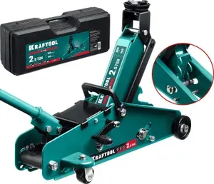 Подкатной домкрат с увеличенным подъемом и фиксатором KRAFTOOL S-PIN, в кейсе 2.5т, 140-385 мм (43457-2.5-K)