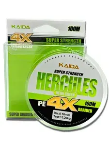 Плетеный шнур KAIDA PRO Hercules X4 Neon Green 0.16мм 100м 15.20кг