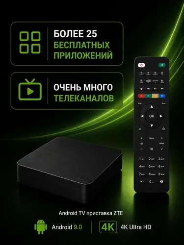 ZTE Медиаплеер ТВ приставка Медиаплеер ZTE ZXV10 B866 (4K, Android 9.0, Wi-Fi) Android, 2 ГБ/8 ГБ, Wi-Fi, Bluetooth, черный матовый