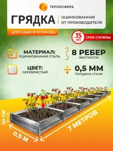 Грядка оцинкованная для сада и огорода, 7,0х0,5м, высота 20 см