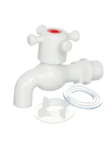 Кран водоразборный ComfortFactor 1/2", пластиковый, ручка-крест, DN 15, с гайкой, белый