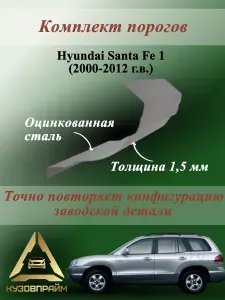 Комплект кузовных ремонтных порогов Хендай Санта Фе 1, полупрофиль (Оцинкованная сталь 1.5 мм) 2шт.