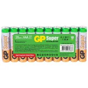 Батарейка (20шт) мизинчиковая GP LR03 (AAA) Super Alkaline 1.5В щелочная (алкалиновая) (20шт в пленке)
