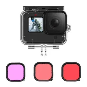 Аквабокс для экшн-камеры GoPro Hero 12 11 10 9 Telesin GP-WTP-904 до 45 м с фильтрами Magenta Purple Red, водонепроницаемый чехол