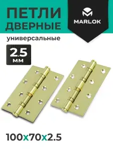 Петли дверные комплект 2-ух накладных петель универсальных 100х70х2,5 SB(золото матовое) MARLOK