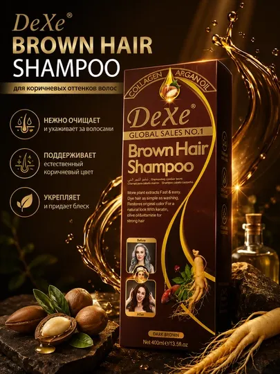 Шампунь-краска для волос DeXe Brown Hair Shampoo (Dark Brown), 400 мл