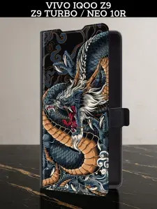 Чехол-книжка на Vivo iQOO Z9 / iQOO Z9 Turbo / Neo 10R (iQOO Z9 / iQOO Z9 Турбо / Нео 10Р) с картой и принтом "Japanese Dragon"