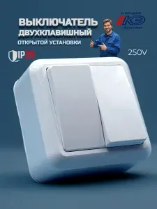 Выключатель 2-клавишный накладной белый 10А IP20 Оптима Кунцево 8003