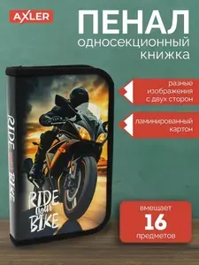 Пенал школьный для мальчиков AXLER, книжка на молнии, для карандашей и ручек, 19*11.5*3 см