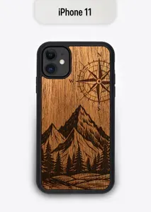 Деревянный чехол c гравировкой для iPhone 11 / Горный пейзаж