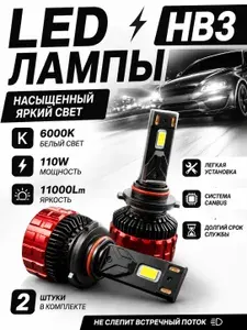 Светодиодные лампы HB3 для Kia Rio 4 / Киа Рио 80W c обманкой - LED 12 чипов автомобильные LED лампочки