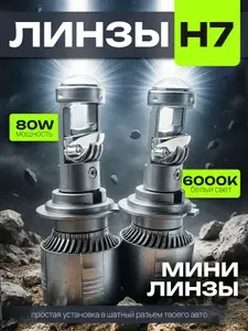 Яркие автомобильные лампы с мини линзой H7 A80 PRO; Мини линзы H7 LED 80W 12V
