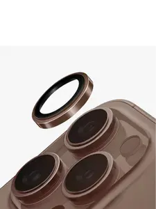 Сапфировое стекло Uniq OPTIX Camera lens SAPPHIRE на камеру Apple iPhone 16 Pro / 16 Pro Max c металлической кромкой, с аппликатором для установки, 3 шт, золотое