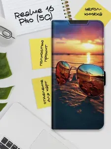 Чехол-книжка для Realme 16 Pro с принтом, черный