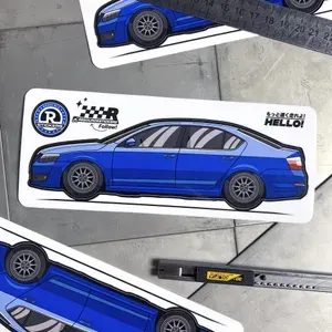 Виниловая наклейка машинка Skoda Octavia синяя 17.5х5