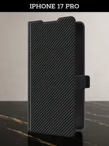 Чехол-книжка на iPhone 17 Pro (Айфон 17 Про) с картой и принтом "Черный карбон"